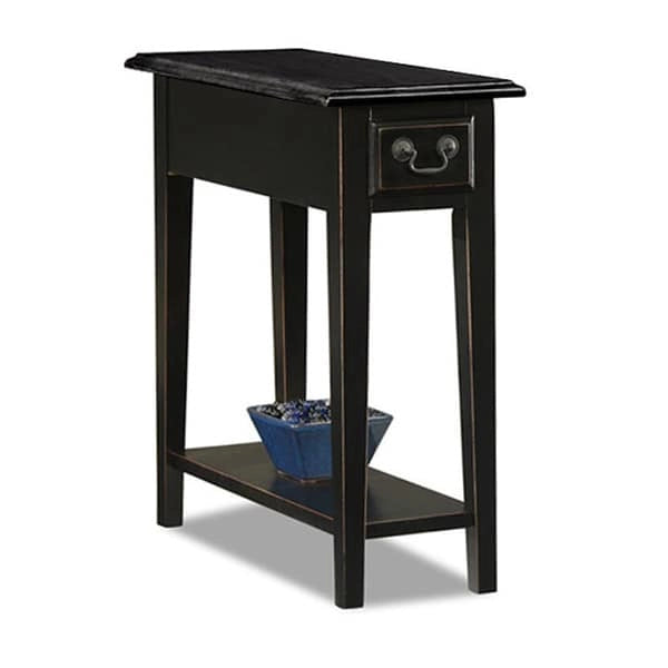 Narrow Side Table with Drawer and Shelf - Medium Oak/Black