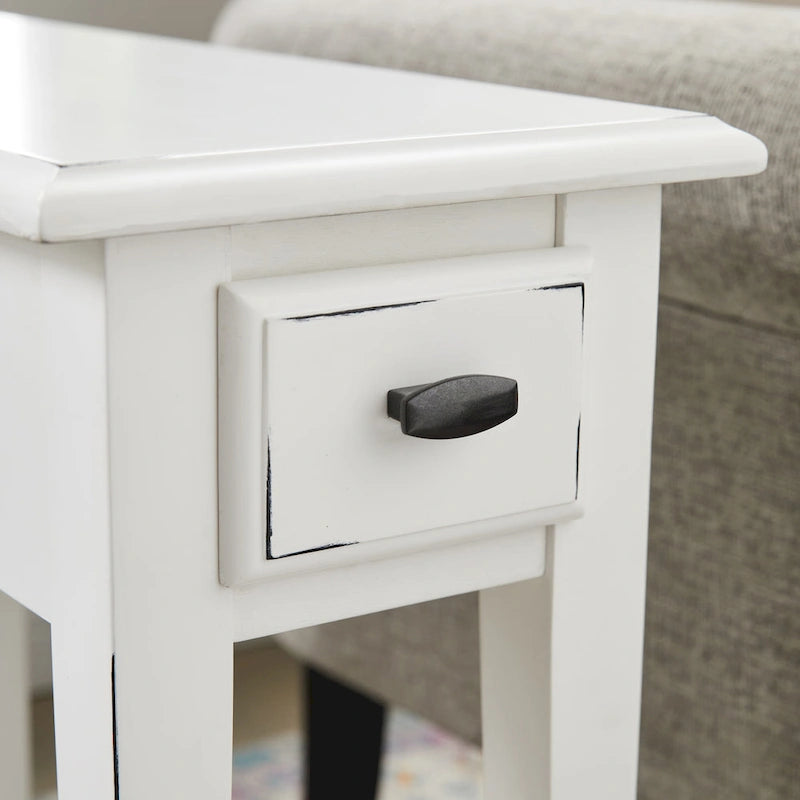 Narrow Side Table with Drawer and Shelf - Medium Oak/Black