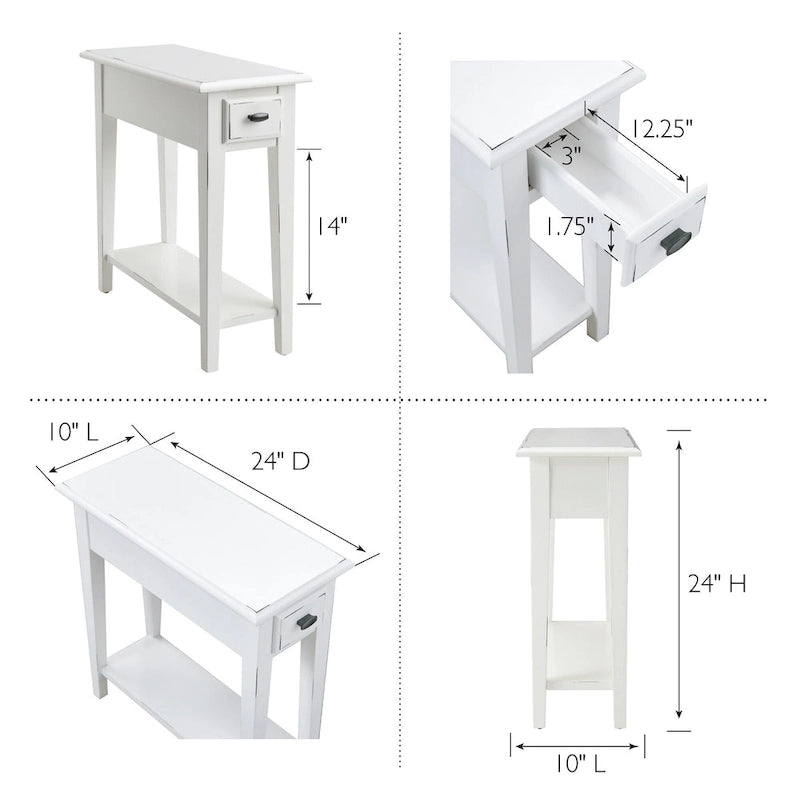 Narrow Side Table with Drawer and Shelf - Medium Oak/Black