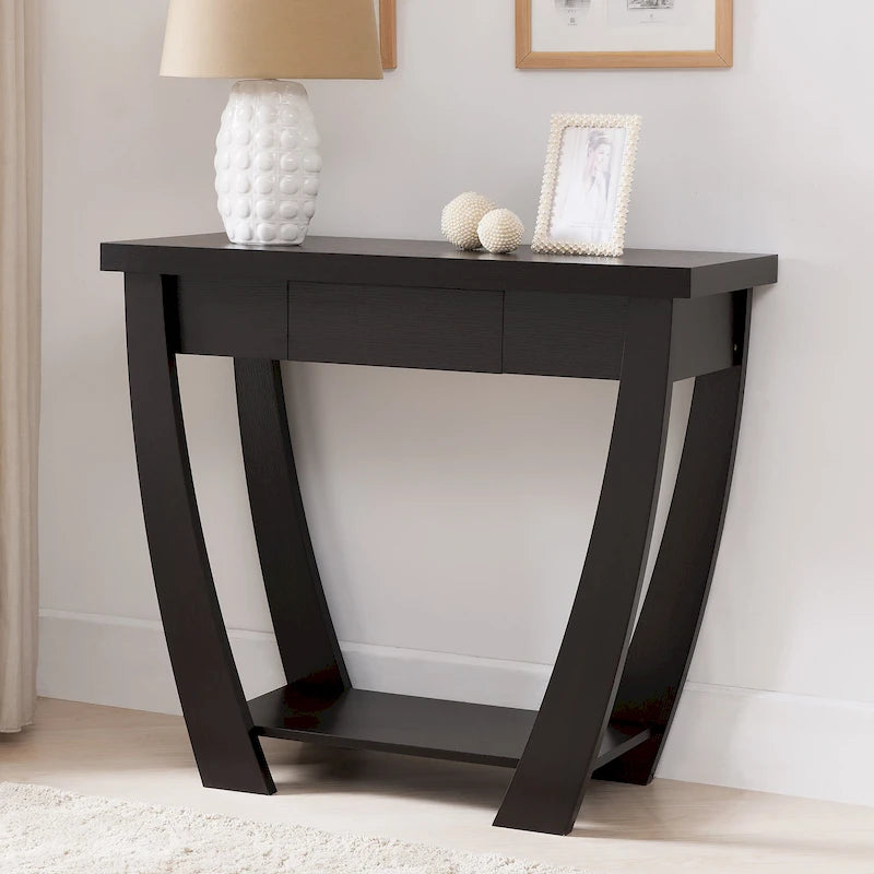 Curved Entryway Storage Console Table - Light Oak/Cappuccino/Black