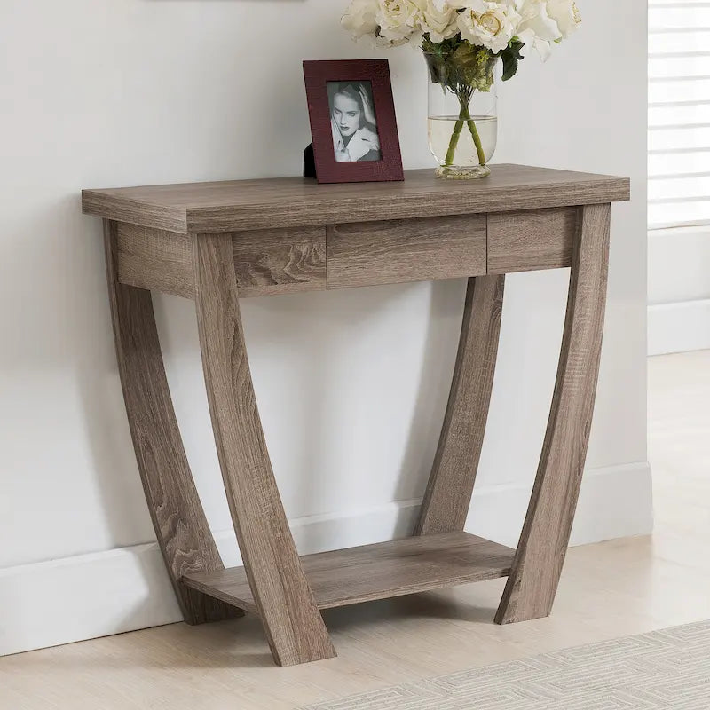 Curved Entryway Storage Console Table - Light Oak/Cappuccino/Black