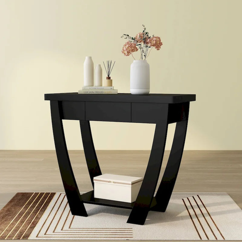 Curved Entryway Storage Console Table - Light Oak/Cappuccino/Black