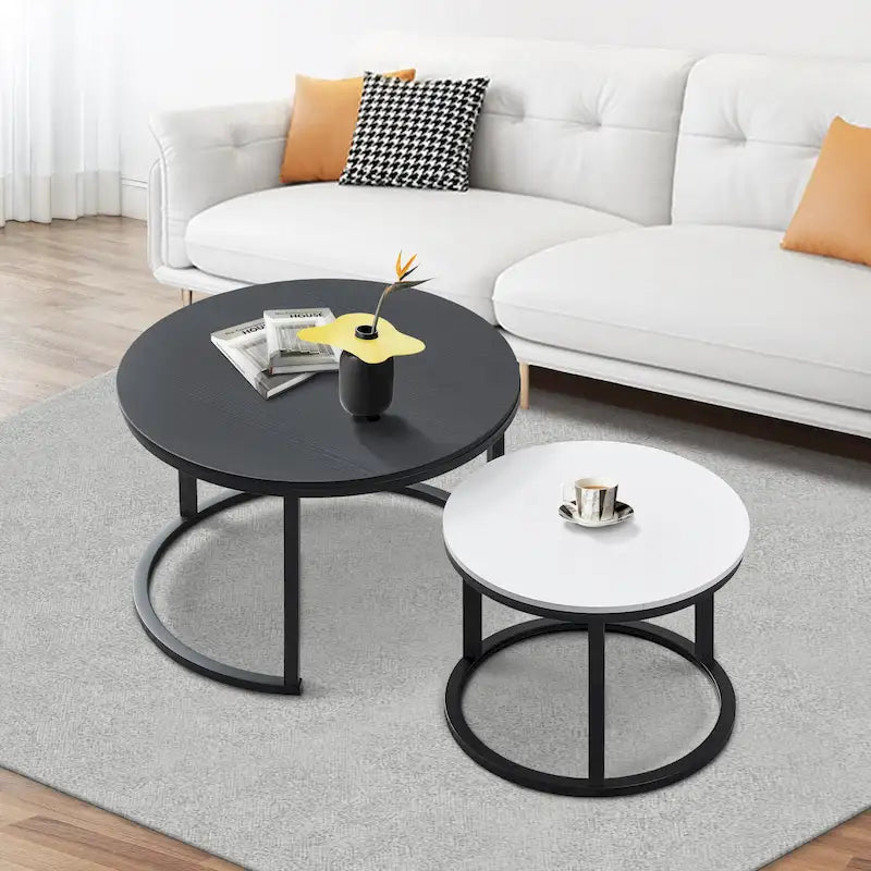 Round Nesting Coffee Table Set - 2 Pieces - Black/White/Grey Options