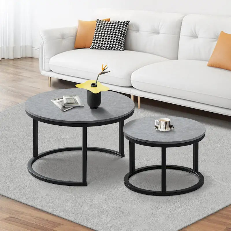 Round Nesting Coffee Table Set - 2 Pieces - Black/White/Grey Options