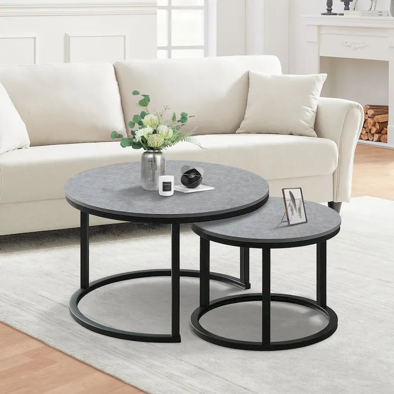 Round Nesting Coffee Table Set - 2 Pieces - Black/White/Grey Options