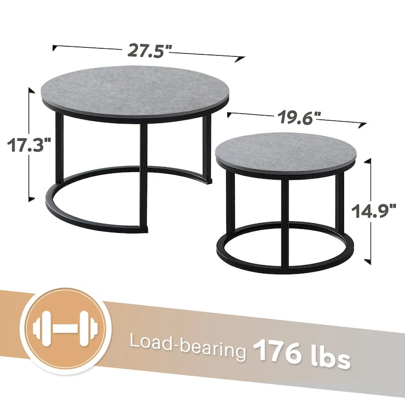 Round Nesting Coffee Table Set - 2 Pieces - Black/White/Grey Options
