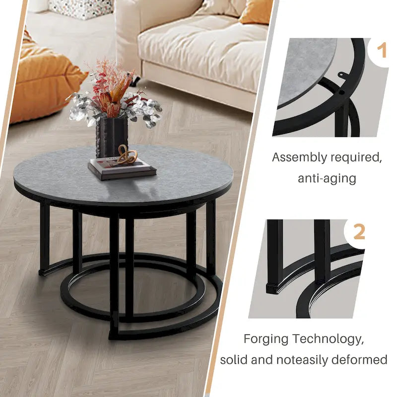 Round Nesting Coffee Table Set - 2 Pieces - Black/White/Grey Options