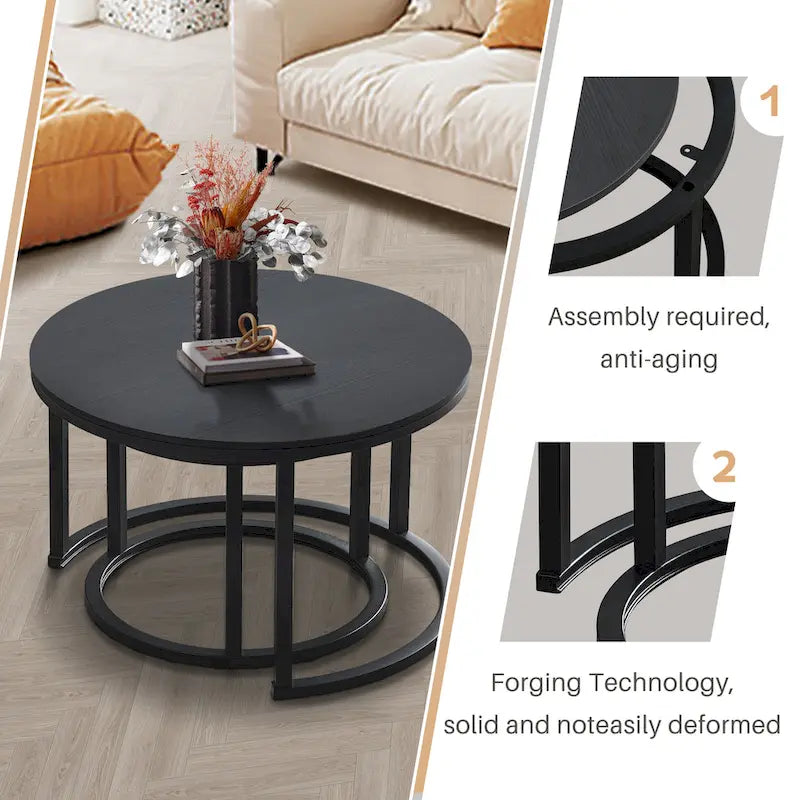 Round Nesting Coffee Table Set - 2 Pieces - Black/White/Grey Options