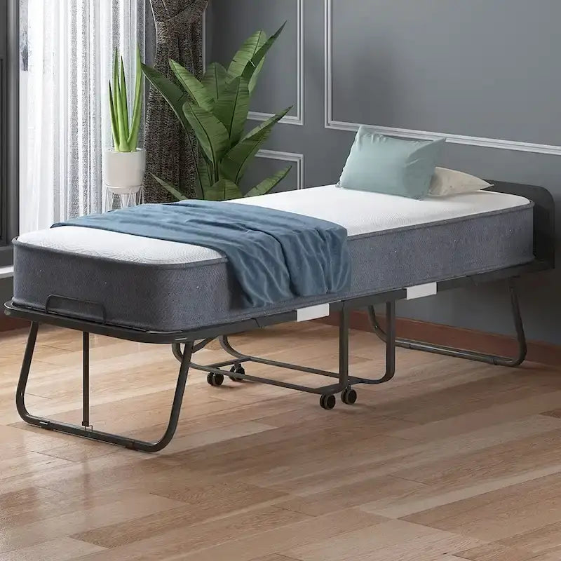 Mixoy Space Saving Fold up Bed with Mattress & Wheels