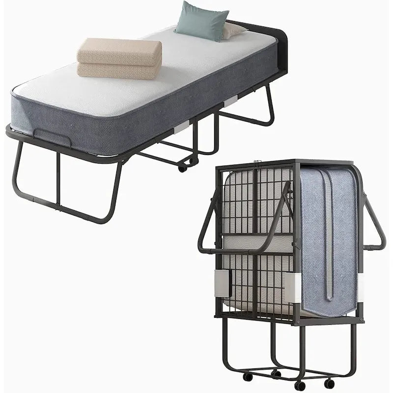 Folding Bed with Mattress and Wheels