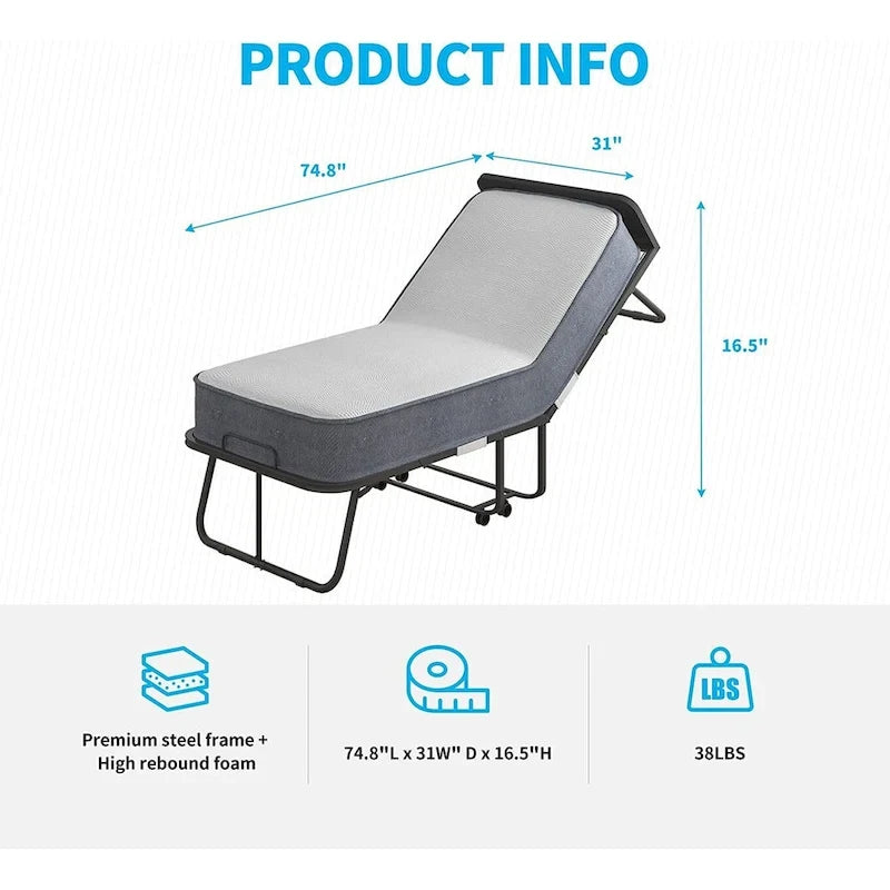 Folding Bed with Mattress and Wheels