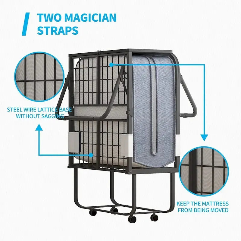 Folding Bed with Mattress and Wheels