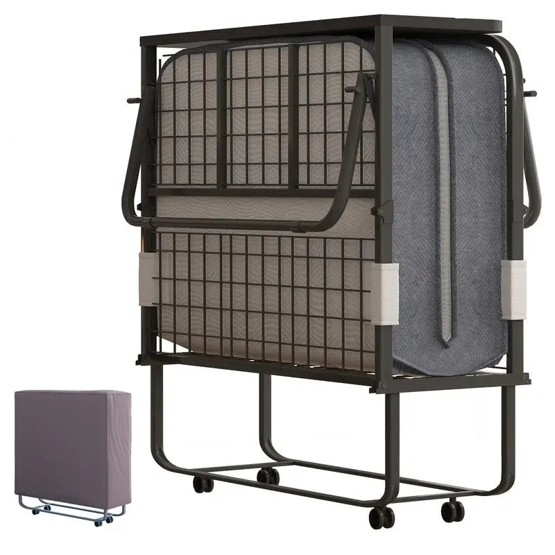 Folding Bed with Mattress and Wheels