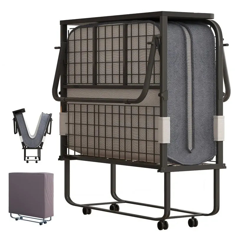 Folding Bed with Mattress and Wheels