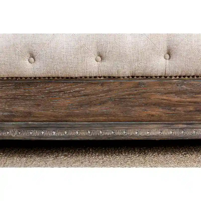 Beige Tufted Sleigh Bed - Rustic Fabric Upholstered Frame