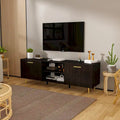 Black TV Stand with Gold Legs - 2 Door Storage for Living Room