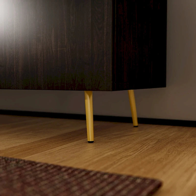 Black TV Stand with Gold Legs - 2 Door Storage for Living Room