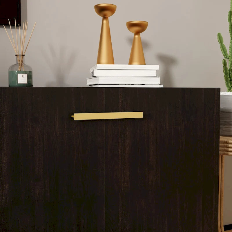 Black TV Stand with Gold Legs - 2 Door Storage for Living Room