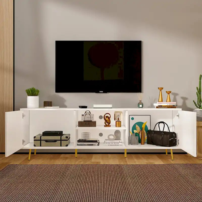 Black TV Stand with Gold Legs - 2 Door Storage for Living Room