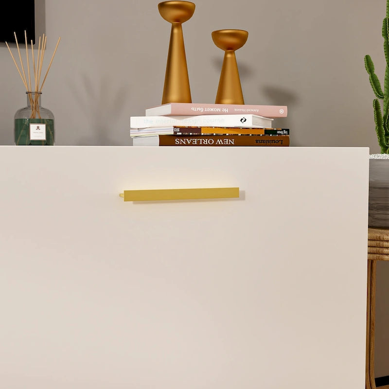 Black TV Stand with Gold Legs - 2 Door Storage for Living Room