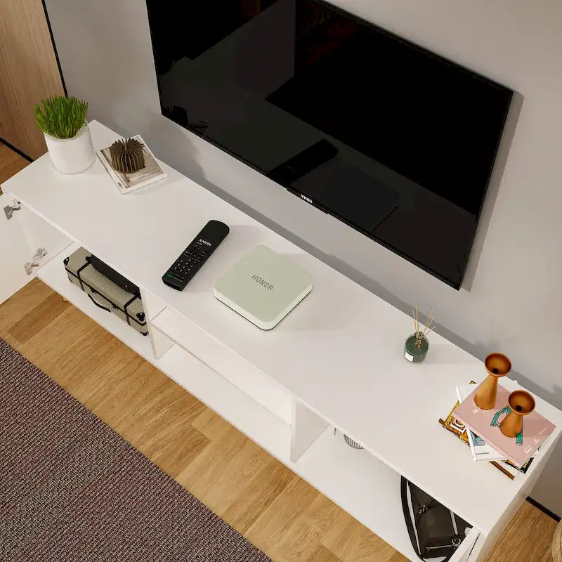 Black TV Stand with Gold Legs - 2 Door Storage for Living Room