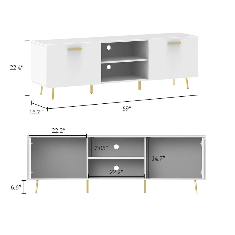 Black TV Stand with Gold Legs - 2 Door Storage for Living Room