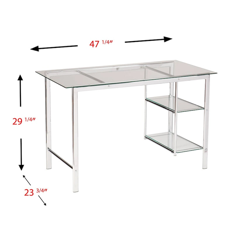 Chrome and Glass Desk with 2 Shelves - Modern Home Office