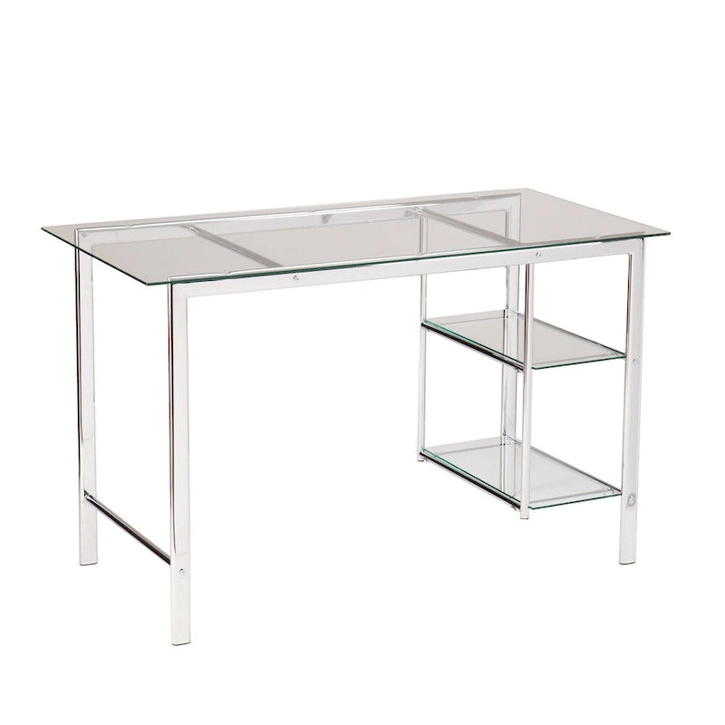 Chrome and Glass Desk with 2 Shelves - Modern Home Office