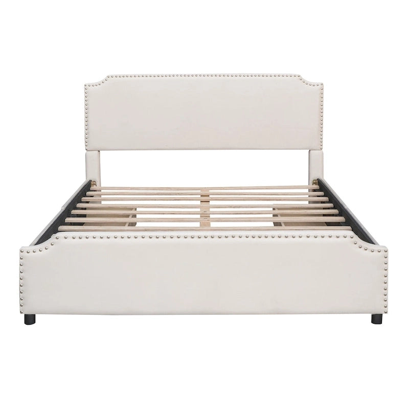 Queen Size Platform Bed with 4 Storage Drawers - Gray Velvet Upholstered