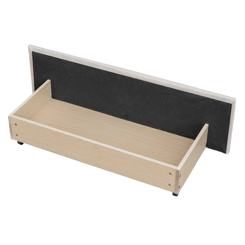 Queen Size Platform Bed with 4 Storage Drawers - Gray Velvet Upholstered