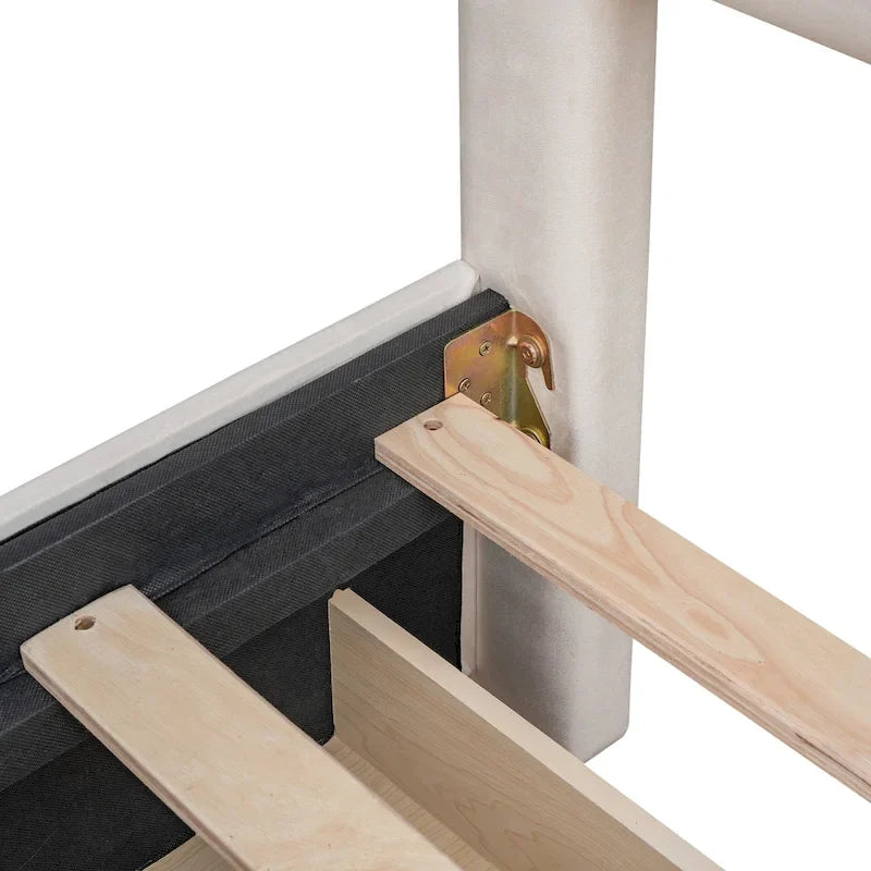 Queen Size Platform Bed with 4 Storage Drawers - Gray Velvet Upholstered