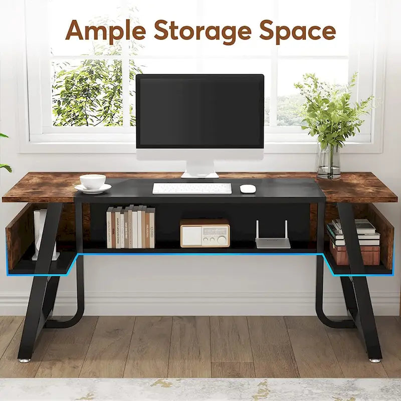 63 inch Large Executive Desk Computer Desk with Storage Shelf