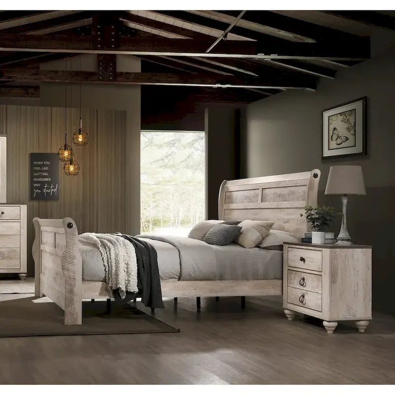 Roundhill Furniture Imerland Contemporary White Wash Finish 3-Piece Bedroom Set