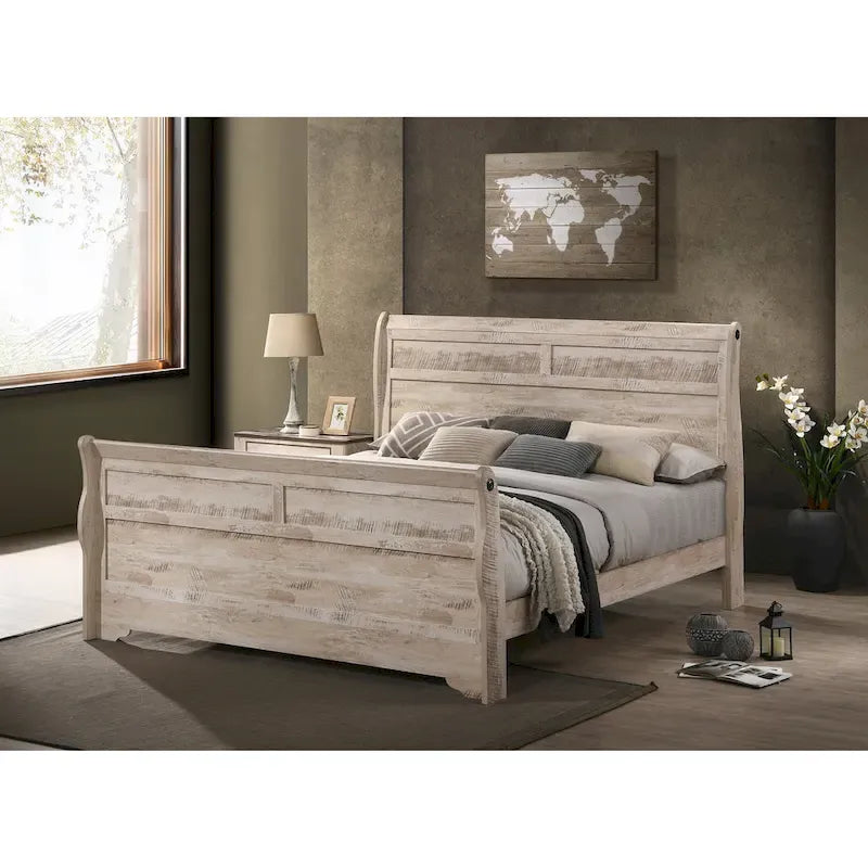 Roundhill Furniture Imerland Contemporary White Wash Finish 3-Piece Bedroom Set