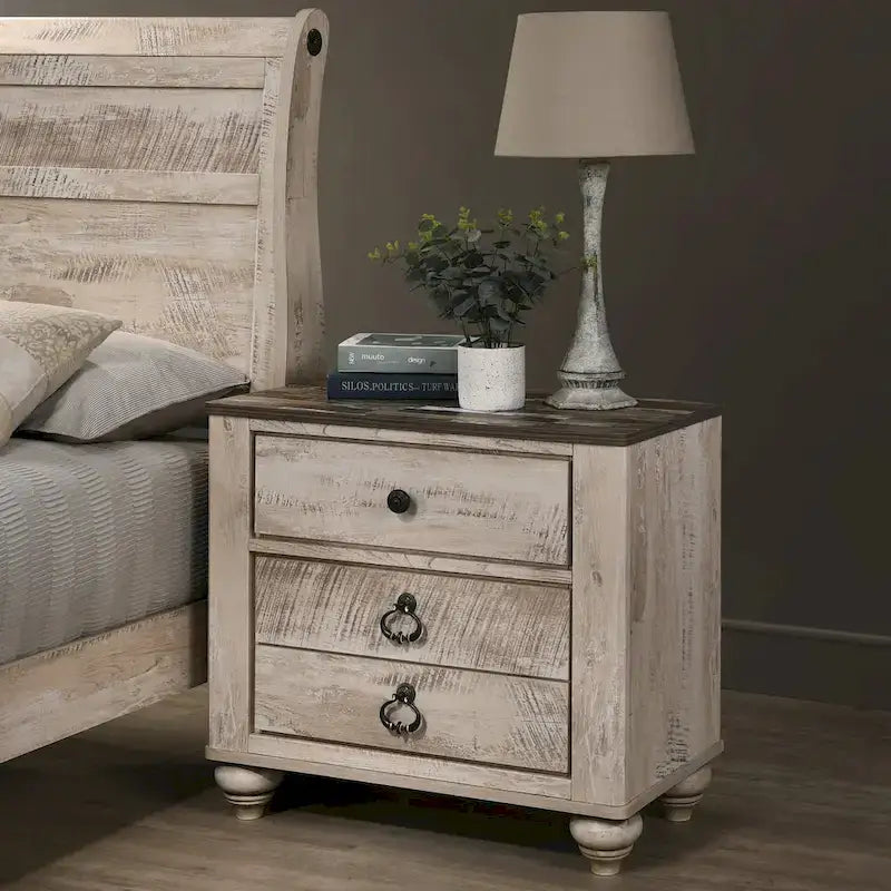 Roundhill Furniture Imerland Contemporary White Wash Finish 3-Piece Bedroom Set