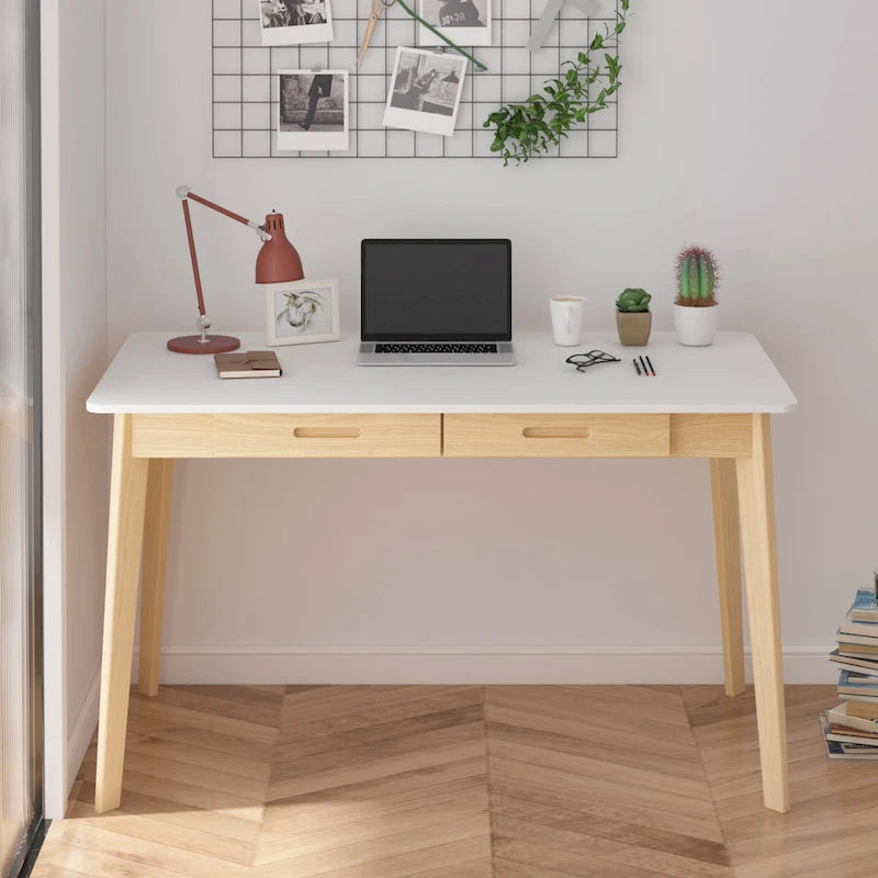 Writing Desk with 2 Drawers - Wood Legs - 47 Inch