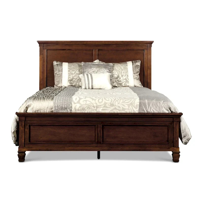 Cherry Panel Bed - Wooden Frame with Crown Molding