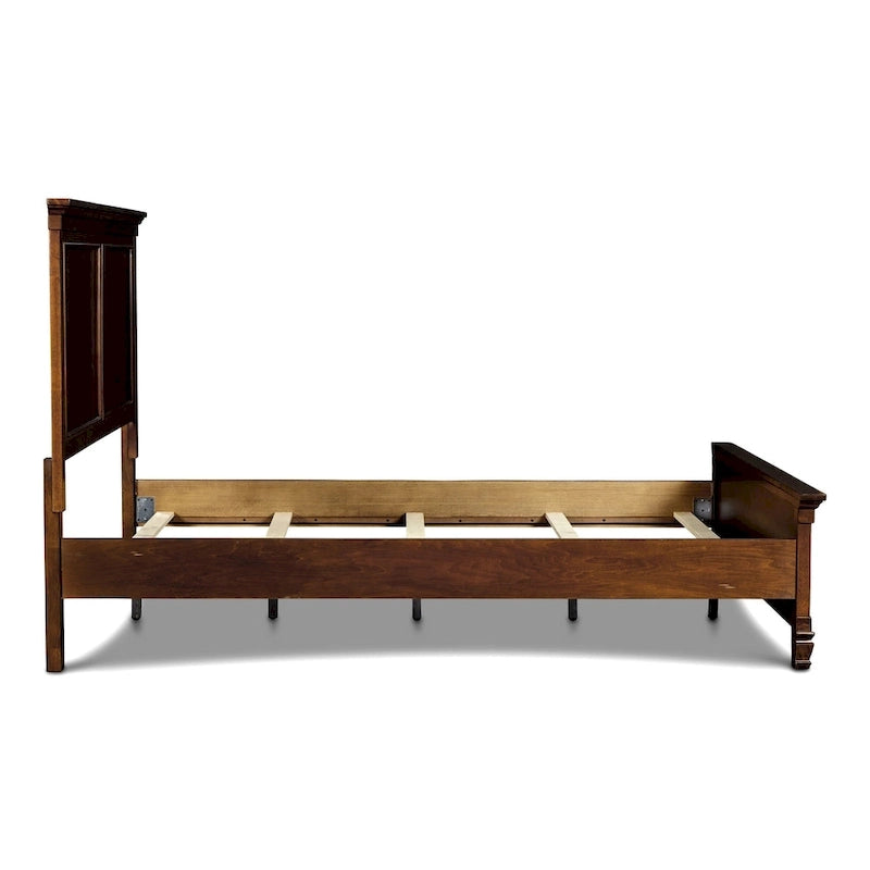 Cherry Panel Bed - Wooden Frame with Crown Molding