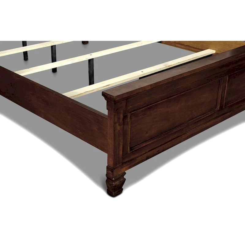 Cherry Panel Bed - Wooden Frame with Crown Molding