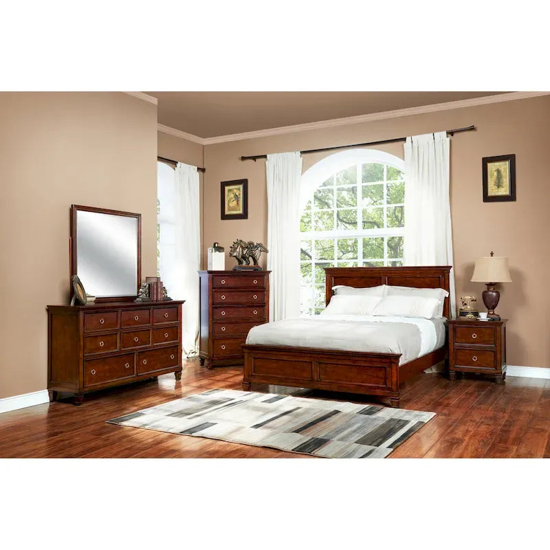 Cherry Panel Bed - Wooden Frame with Crown Molding