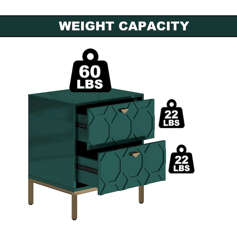 Wooden 2-Drawer Storage Nightstand with Gold Metal Legs