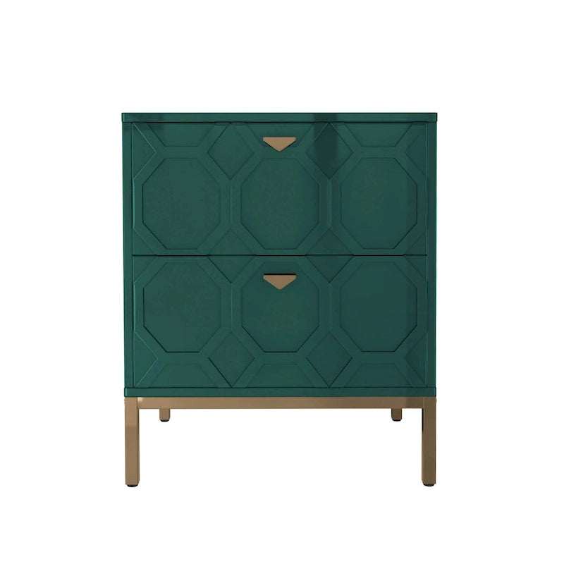 Wooden 2-Drawer Storage Nightstand with Gold Metal Legs