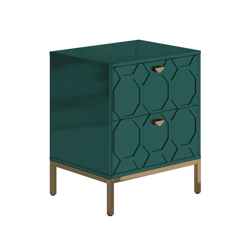 Wooden 2-Drawer Storage Nightstand with Gold Metal Legs