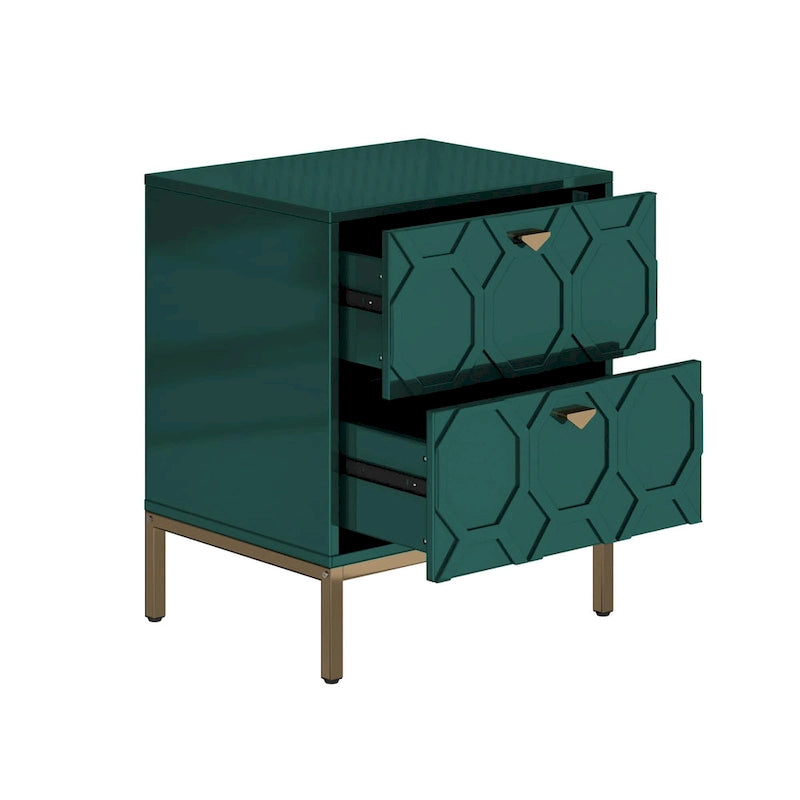 Wooden 2-Drawer Storage Nightstand with Gold Metal Legs