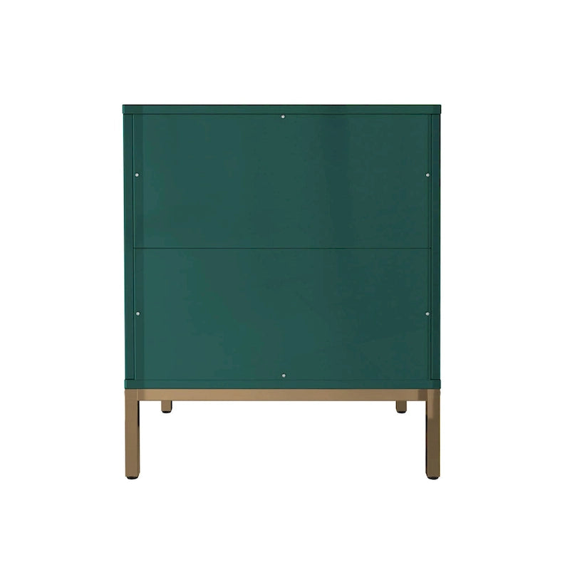 Wooden 2-Drawer Storage Nightstand with Gold Metal Legs