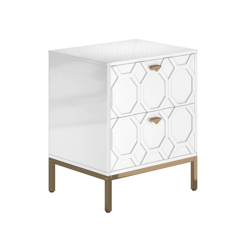 Wooden 2-Drawer Storage Nightstand with Gold Metal Legs