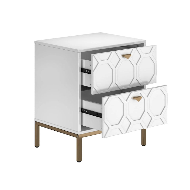 Wooden 2-Drawer Storage Nightstand with Gold Metal Legs