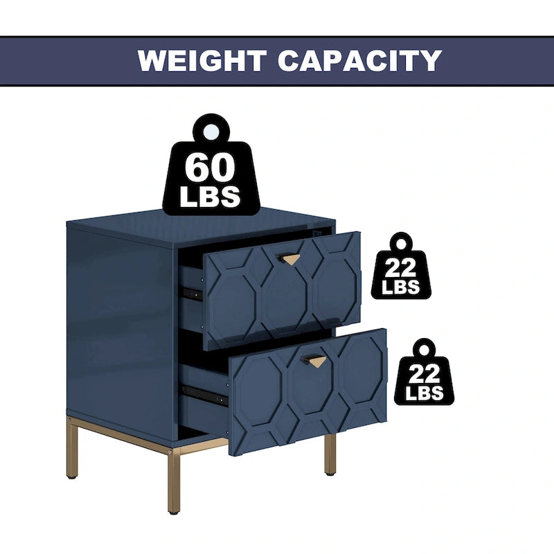 Wooden 2-Drawer Storage Nightstand with Gold Metal Legs