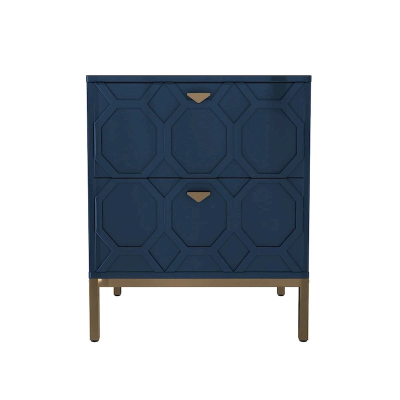 Wooden 2-Drawer Storage Nightstand with Gold Metal Legs