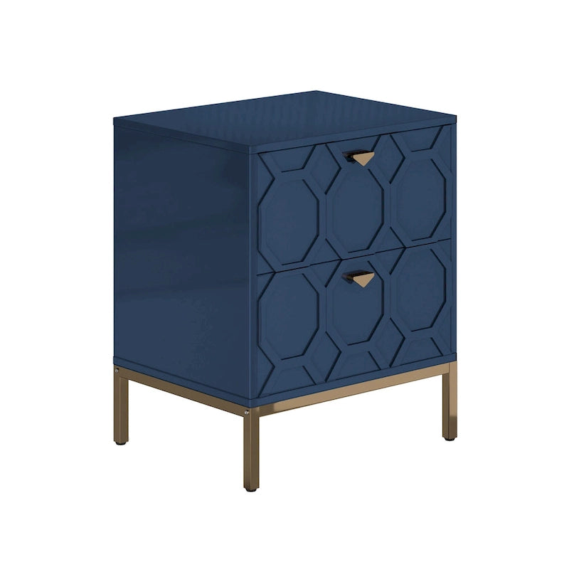 Wooden 2-Drawer Storage Nightstand with Gold Metal Legs